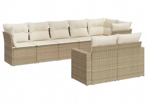 Set canapele de grădină, 8 piese, cu perne, bej, poliratan - 2/3