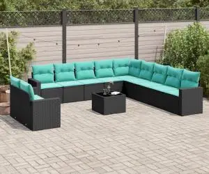 vidaXL Set mobilier de grădină cu perne, 12 piese, negru, poliratan