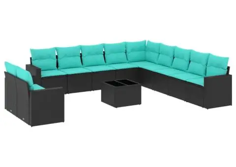 Set mobilier de grădină cu perne, 12 piese, negru, poliratan - 2/3