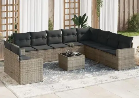 Set canapele de grădină cu perne, 11 piese, gri, poliratan - 1/3