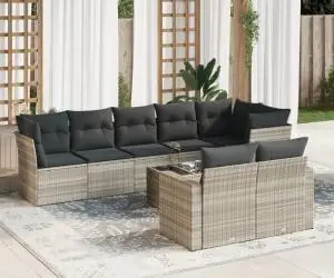 vidaXL Set canapele de grădină cu perne, 9 piese gri deschis poliratan