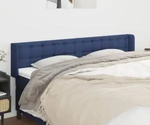 vidaXL Tăblie de pat cu aripioare albastru 163x16x78/88 cm textil