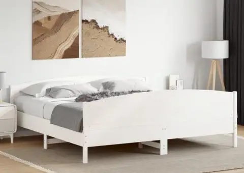 Cadru de pat fără saltea, alb, 180x200 cm, lemn masiv pin - 1/5