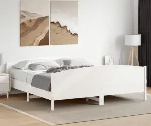 vidaXL Cadru de pat fără saltea, alb, 180x200 cm, lemn masiv pin