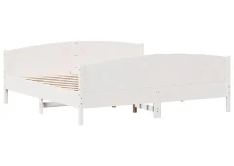 Cadru de pat fără saltea, alb, 180x200 cm, lemn masiv pin - 3/5