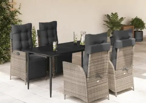 Set mobilier de grădină cu perne, 5 piese, gri, poliratan - 1/5