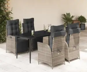 vidaXL Set mobilier de grădină cu perne, 5 piese, gri, poliratan