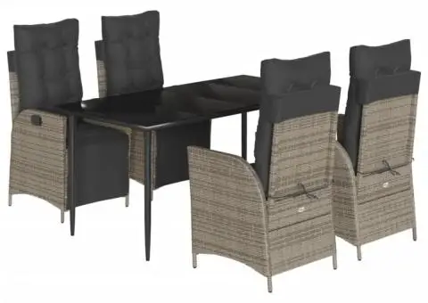 Set mobilier de grădină cu perne, 5 piese, gri, poliratan - 2/5