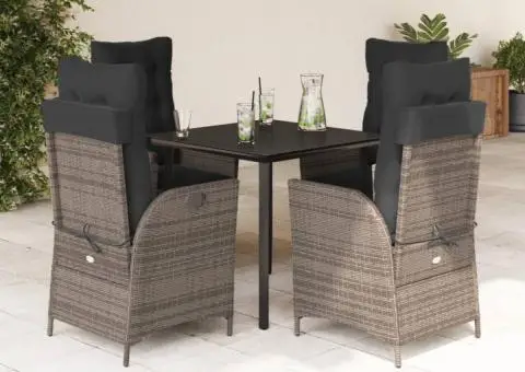 Set mobilier de grădină cu perne, 5 piese, gri, poliratan - 1/5