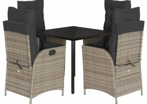 Set mobilier de grădină cu perne, 5 piese, gri, poliratan - 2/5