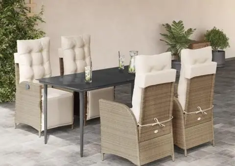 Set mobilier de grădină cu perne, 5 piese, bej, poliratan - 1/5