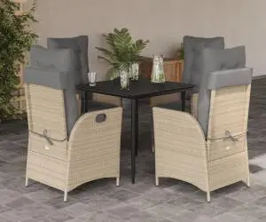 vidaXL Set mobilier pentru grădină, 5 piese, cu perne, bej, poliratan