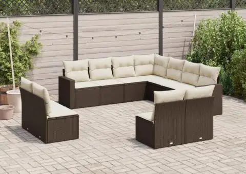 Set canapele de grădină cu perne, 11 piese, maro, poliratan - 1/3