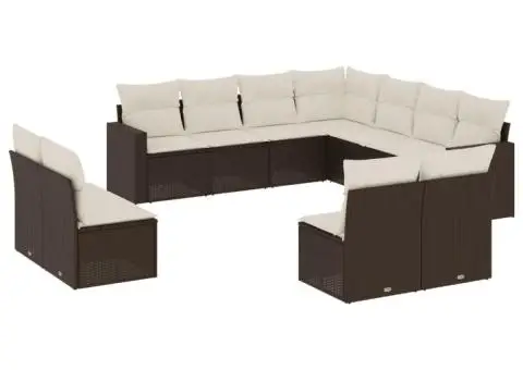 Set canapele de grădină cu perne, 11 piese, maro, poliratan - 2/3