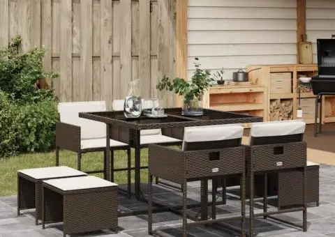 Set mobilier de grădină cu perne, 9 piese, maro, poliratan - 1/5