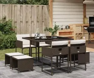 vidaXL Set mobilier de grădină cu perne, 9 piese, maro, poliratan