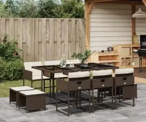 vidaXL Set mobilier de grădină cu perne, 11 piese, maro, poliratan