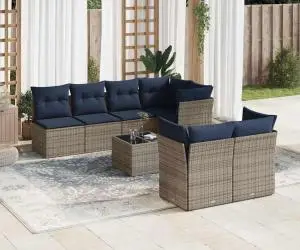 vidaXL Set canapele de grădină cu perne, 8 piese, gri, poliratan