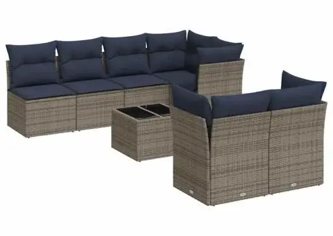 Set canapele de grădină cu perne, 8 piese, gri, poliratan - 2/4