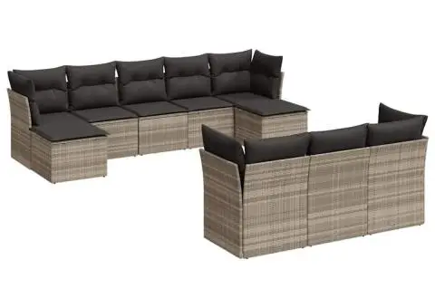 Set canapele de grădină cu perne 10 piese gri deschis poliratan - 2/3