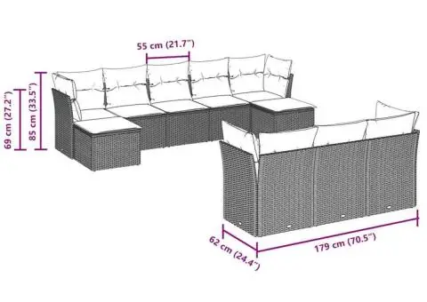 Set canapele de grădină cu perne 10 piese gri deschis poliratan - 3/3