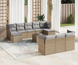 vidaXL Set canapele de grădină cu perne, 11 piese, bej, poliratan