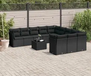 vidaXL Set canapele de grădină, 12 piese, cu perne, negru, poliratan