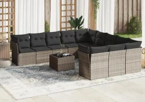 Set canapele de grădină cu perne, 12piese gri deschis poliratan - 1/3