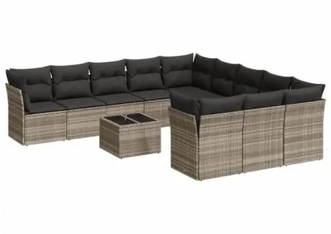 Set canapele de grădină cu perne, 12piese gri deschis poliratan - 2/3