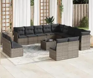 vidaXL Set mobilier de grădină cu perne, 14 piese, gri, poliratan