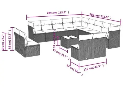 Set mobilier de grădină cu perne, 14 piese, gri, poliratan - 3/3