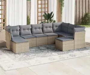 vidaXL Set canapele de grădină, 9 piese, cu perne, bej, poliratan