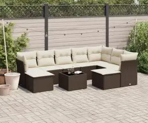 vidaXL Set canapele de grădină cu perne, 10 piese, maro, poliratan