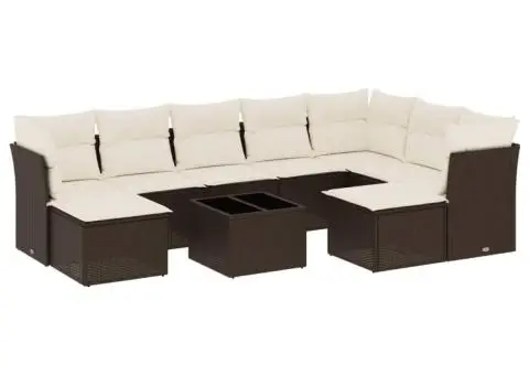 Set canapele de grădină cu perne, 10 piese, maro, poliratan - 2/3