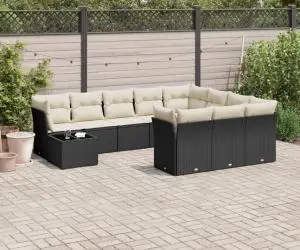 vidaXL Set canapele de grădină cu perne, 11 piese, negru, poliratan