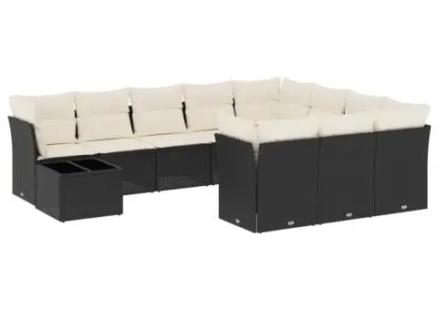 Set canapele de grădină cu perne, 11 piese, negru, poliratan - 2/3