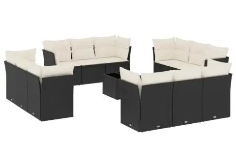 Set mobilier de grădină cu perne, 13 piese, negru, poliratan - 2/3