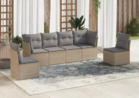 Set canapele de grădină cu perne, 6 piese, bej, poliratan - 1/3