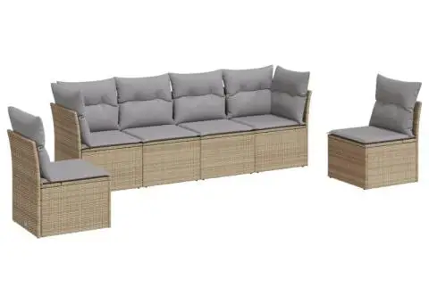 Set canapele de grădină cu perne, 6 piese, bej, poliratan - 2/3
