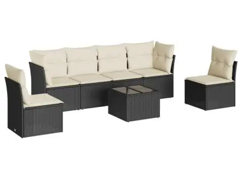 Set canapele de grădină cu perne, 7 piese, negru, poliratan - 2/3