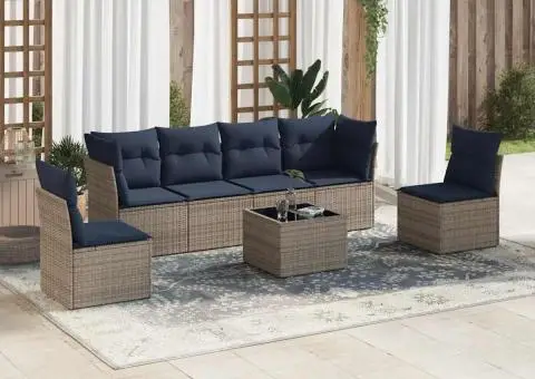 Set canapele de grădină cu perne, 7 piese, gri, poliratan - 1/4