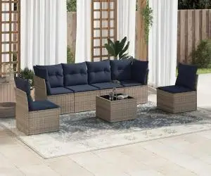 vidaXL Set canapele de grădină cu perne, 7 piese, gri, poliratan