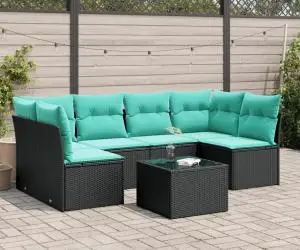 vidaXL Set canapele de grădină cu perne, 7 piese, negru, poliratan