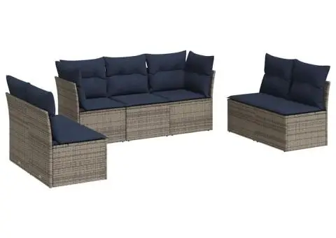 Set canapele de grădină cu perne, 7 piese, gri, poliratan - 2/4