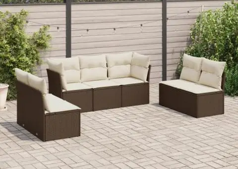 Set canapele de grădină cu perne, 7 piese, maro, poliratan - 1/3