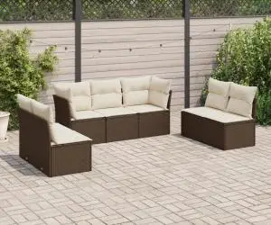 vidaXL Set canapele de grădină cu perne, 7 piese, maro, poliratan