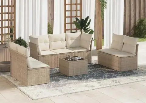 Set canapele de grădină, 8 piese, cu perne, bej, poliratan - 1/4