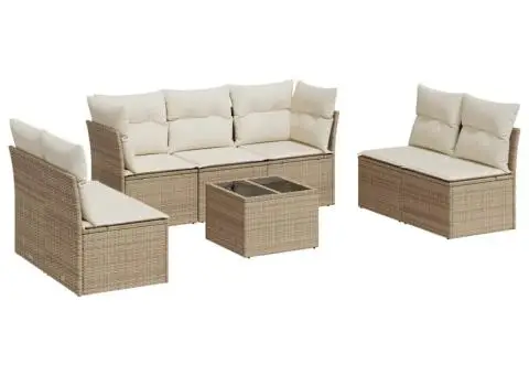 Set canapele de grădină, 8 piese, cu perne, bej, poliratan - 2/4