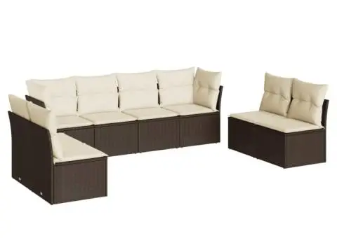 Set canapele de grădină cu perne, 8 piese, maro, poliratan - 2/3