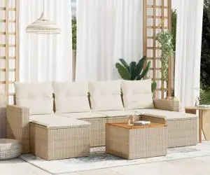 vidaXL Set canapele de grădină, 7 piese, cu perne, bej, poliratan